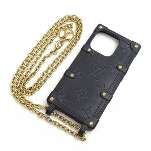 Auth LOUIS VUITTON Smartphone Case Cover Black/Gold TPU/Metal